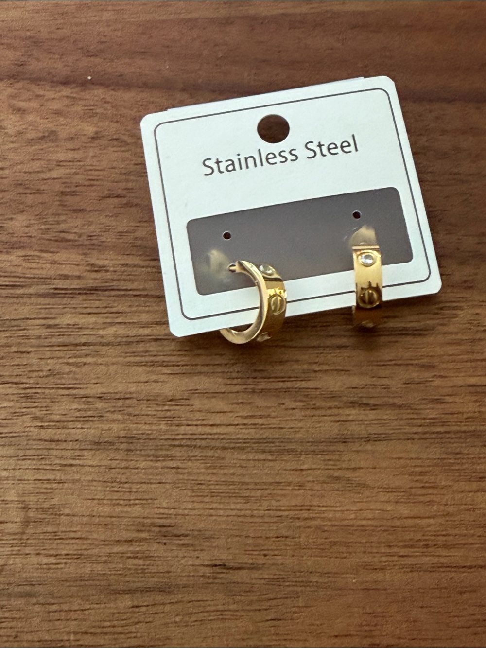 Gold Stainless Steel Huggie Hoop Earrings with Stud Details